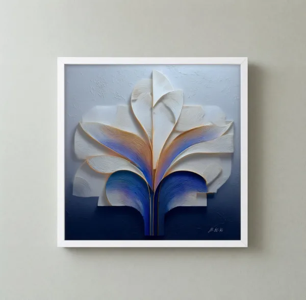 Carved Iris Plume by Bassem, framed print on a wall