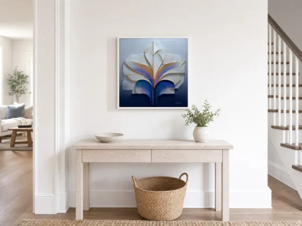 Carved Iris Plume by Bassem, framed print on a wall