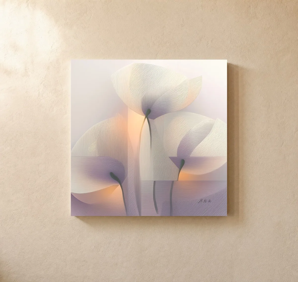 Bowed Cream Blossoms by Bassem, canvas on a wall