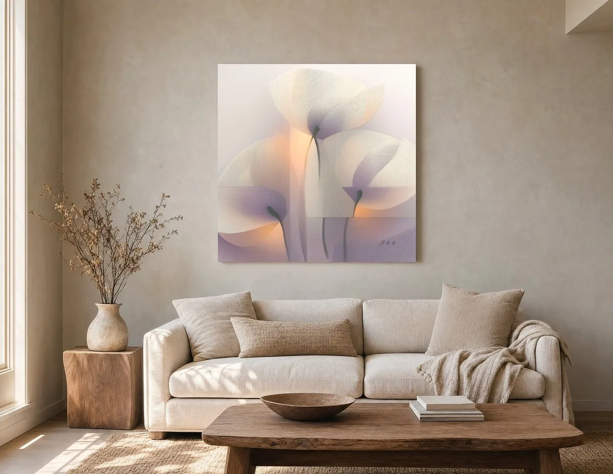 Bowed Cream Blossoms by Bassem, canvas on a wall