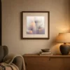 Bowed Cream Blossoms by Bassem, art print shown framed on a wall