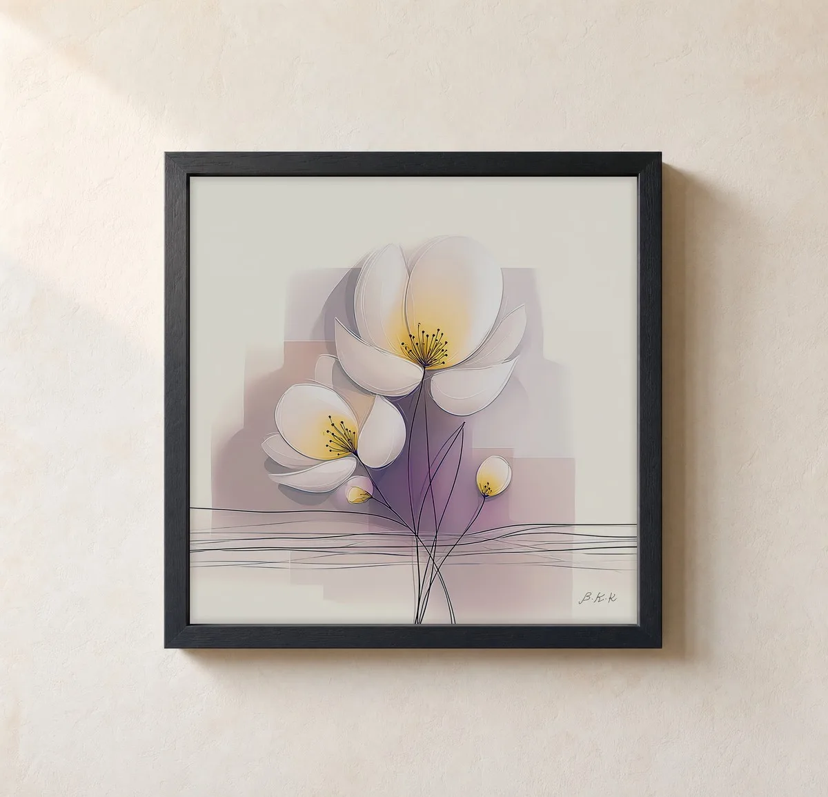 Yellow-Hearted Blossoms by Bassem, framed print on a wall