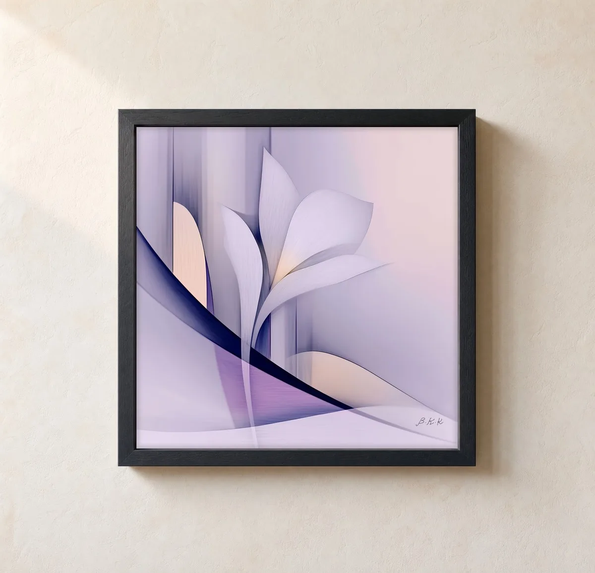 Lone Lily in Lilac by Bassem, framed print on a wall