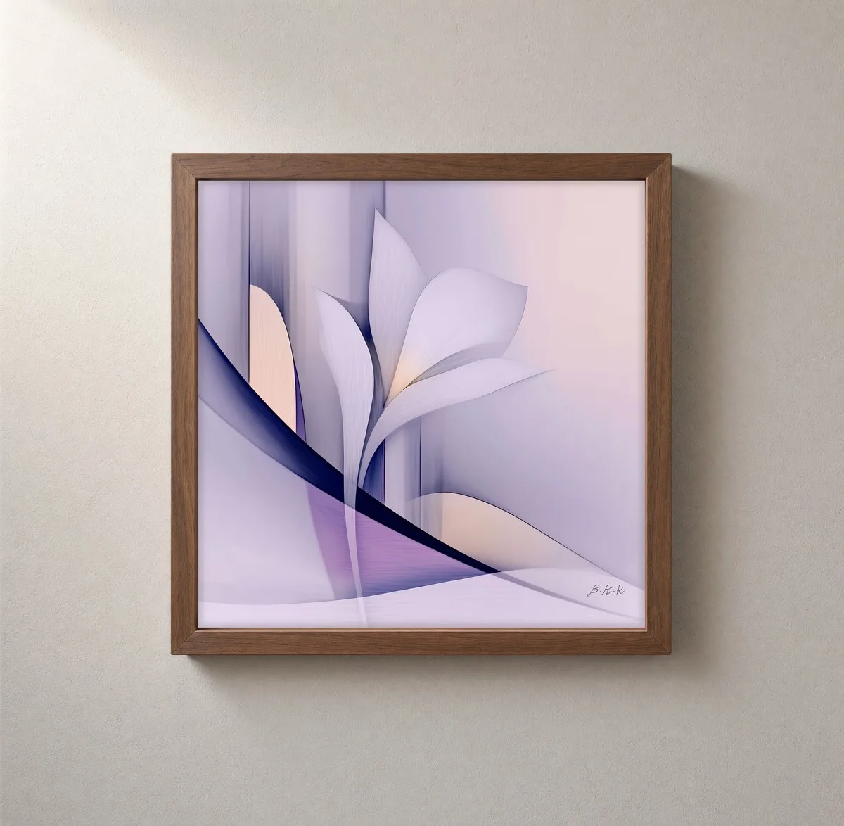 Lone Lily in Lilac by Bassem, framed print on a wall