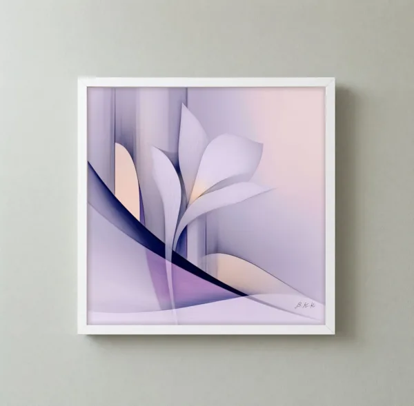 Lone Lily in Lilac by Bassem, framed print on a wall