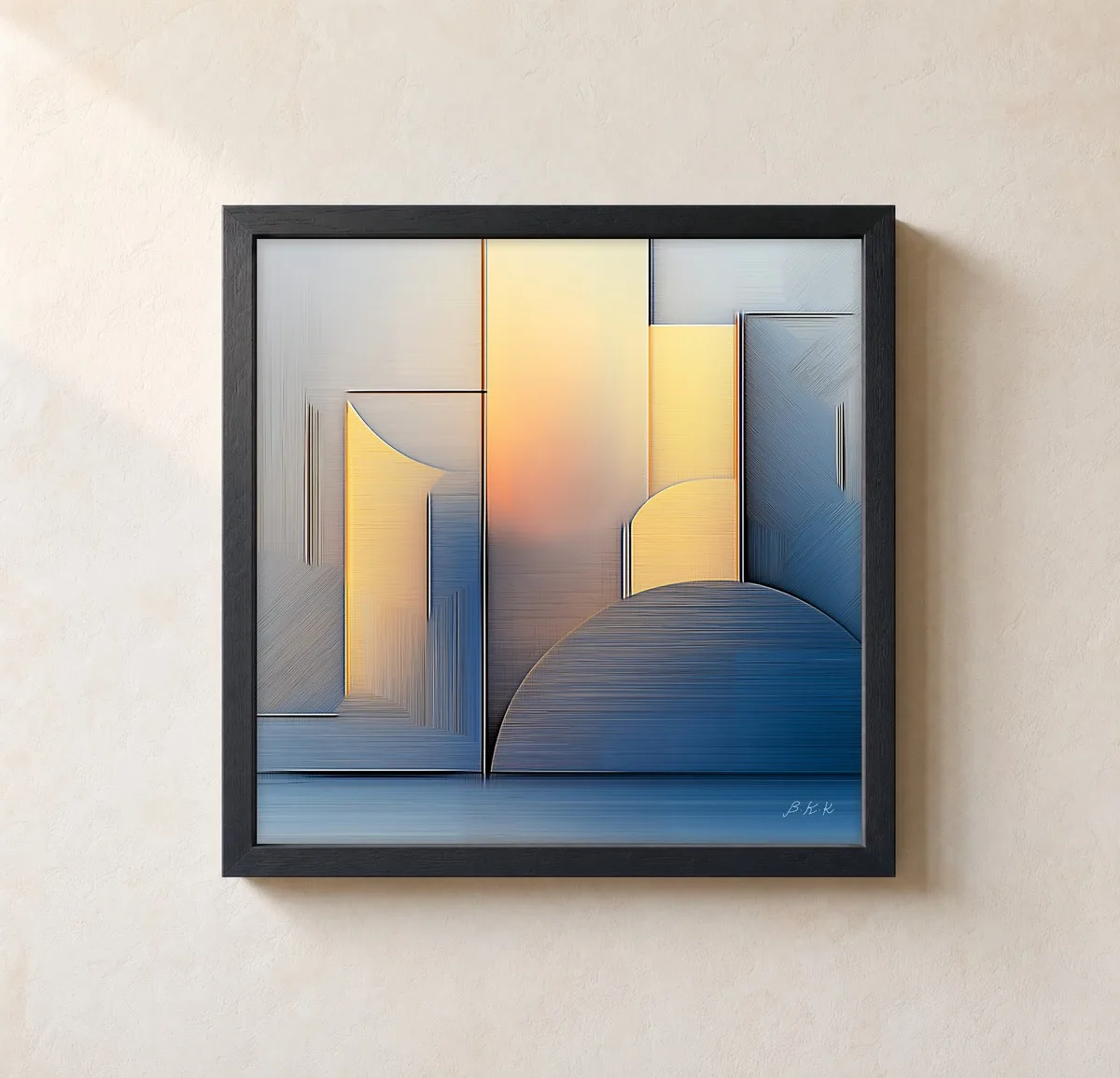 Sunrise Between the Blocks by Bassem, framed print on a wall