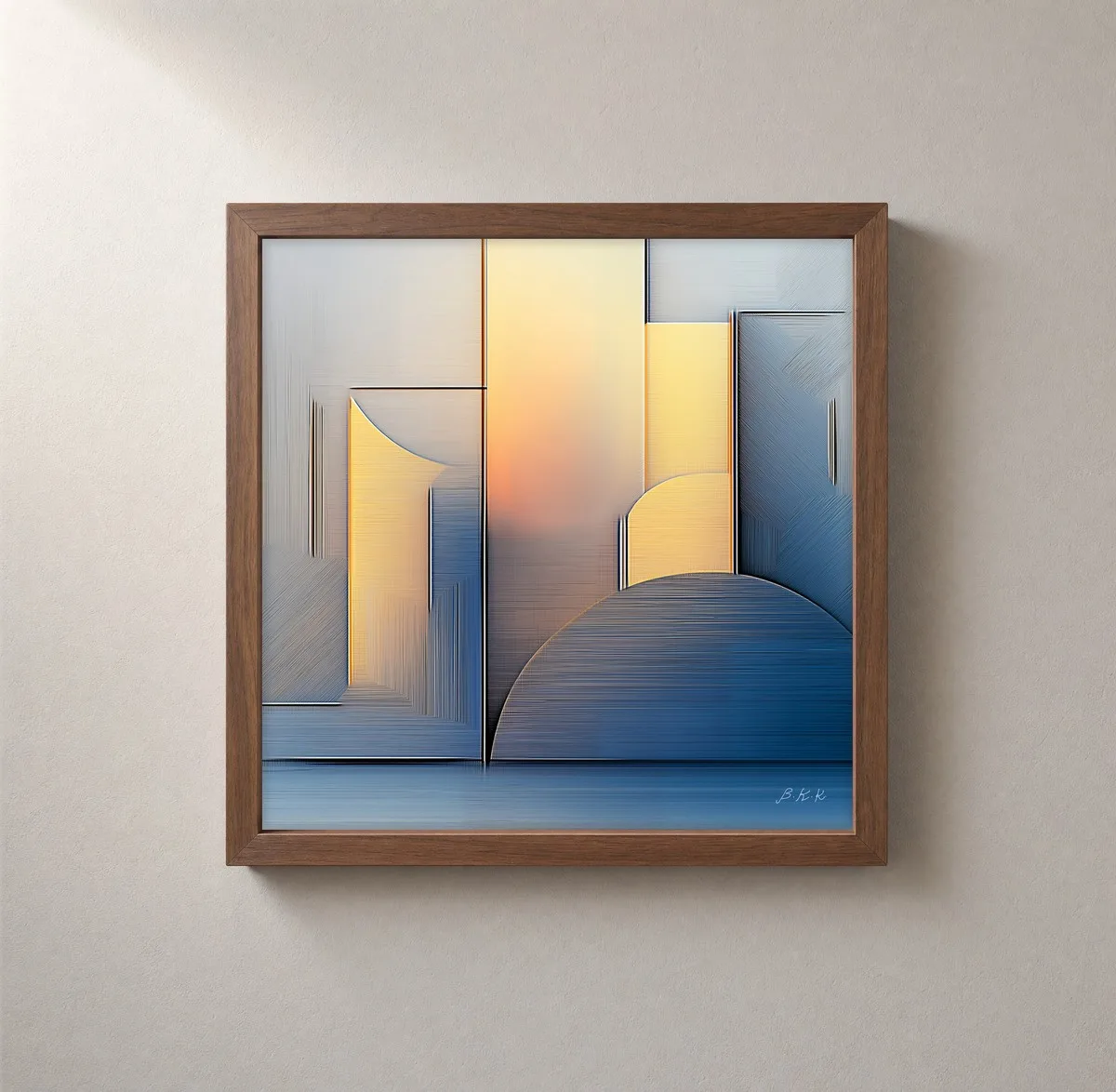 Sunrise Between the Blocks by Bassem, framed print on a wall