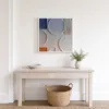 Pale Discs and Pinstripes by Bassem, framed print on a wall