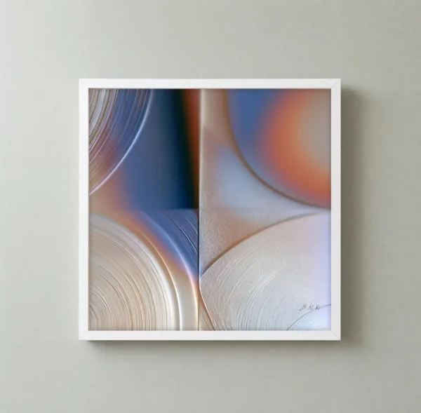 ba-0300-combed-rings-at-dusk-framed-3-thin-closeup-white-v4 Combed Rings at Dusk by Bassem, framed print on a wall