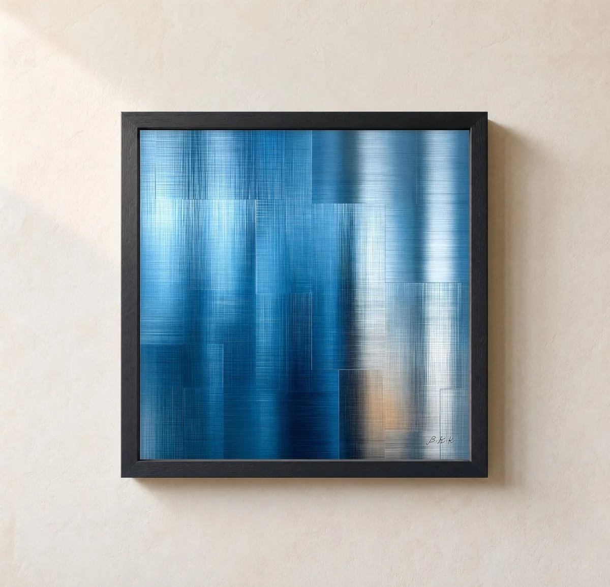 Blue Linen Haze by Bassem, framed print on a wall