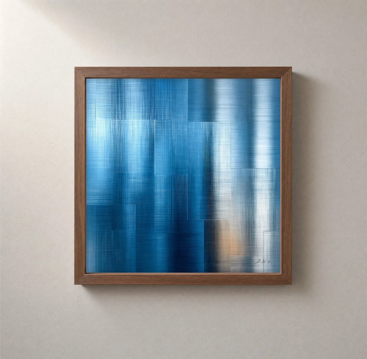 Blue Linen Haze by Bassem, framed print on a wall