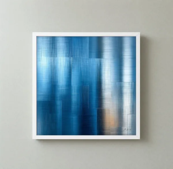 Blue Linen Haze by Bassem, framed print on a wall