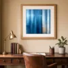 Blue Linen Haze by Bassem, art print shown framed on a wall