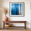 Blue Linen Haze by Bassem, art print shown framed on a wall