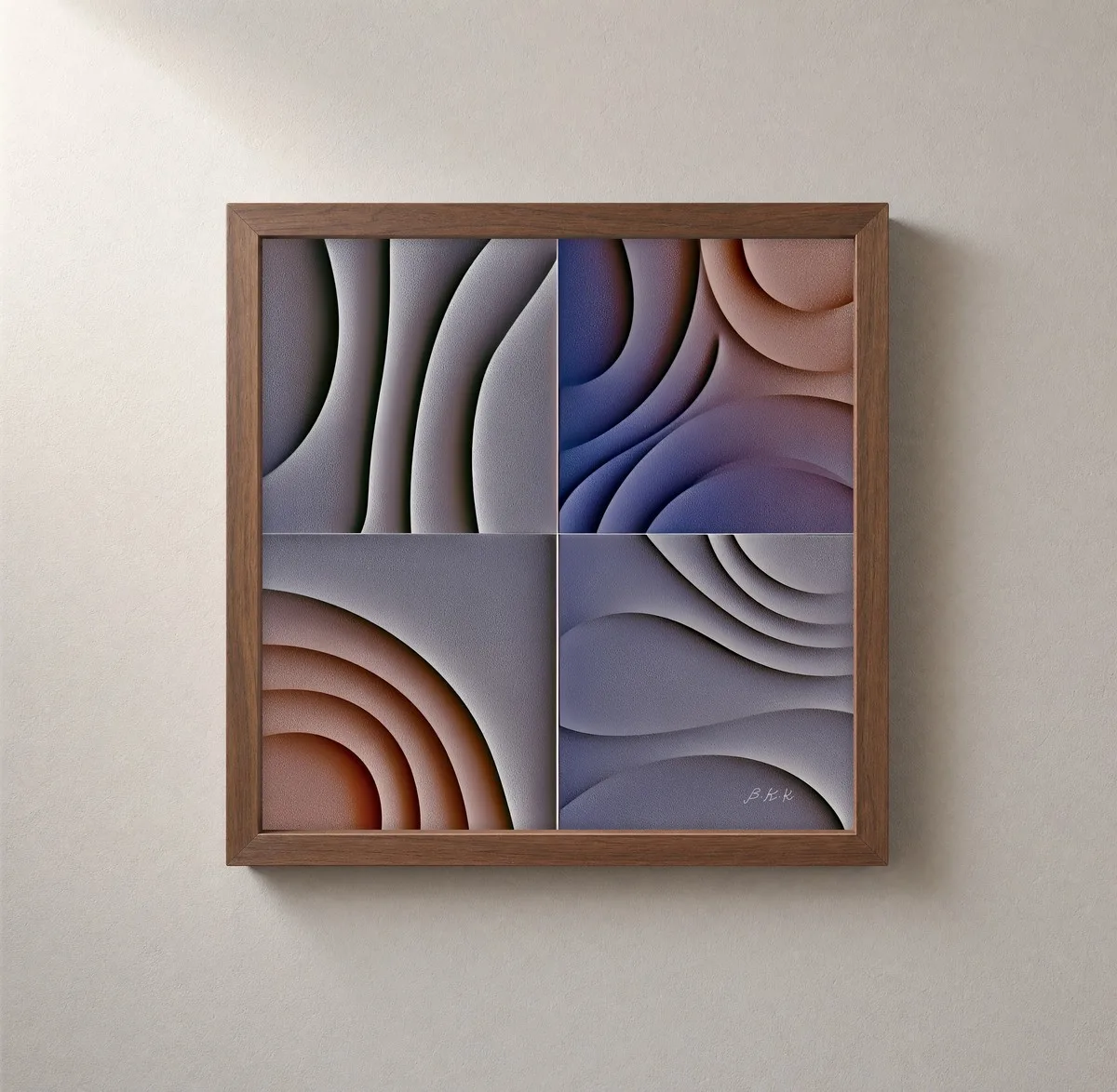 Quartered Plaster Waves by Bassem, framed print on a wall
