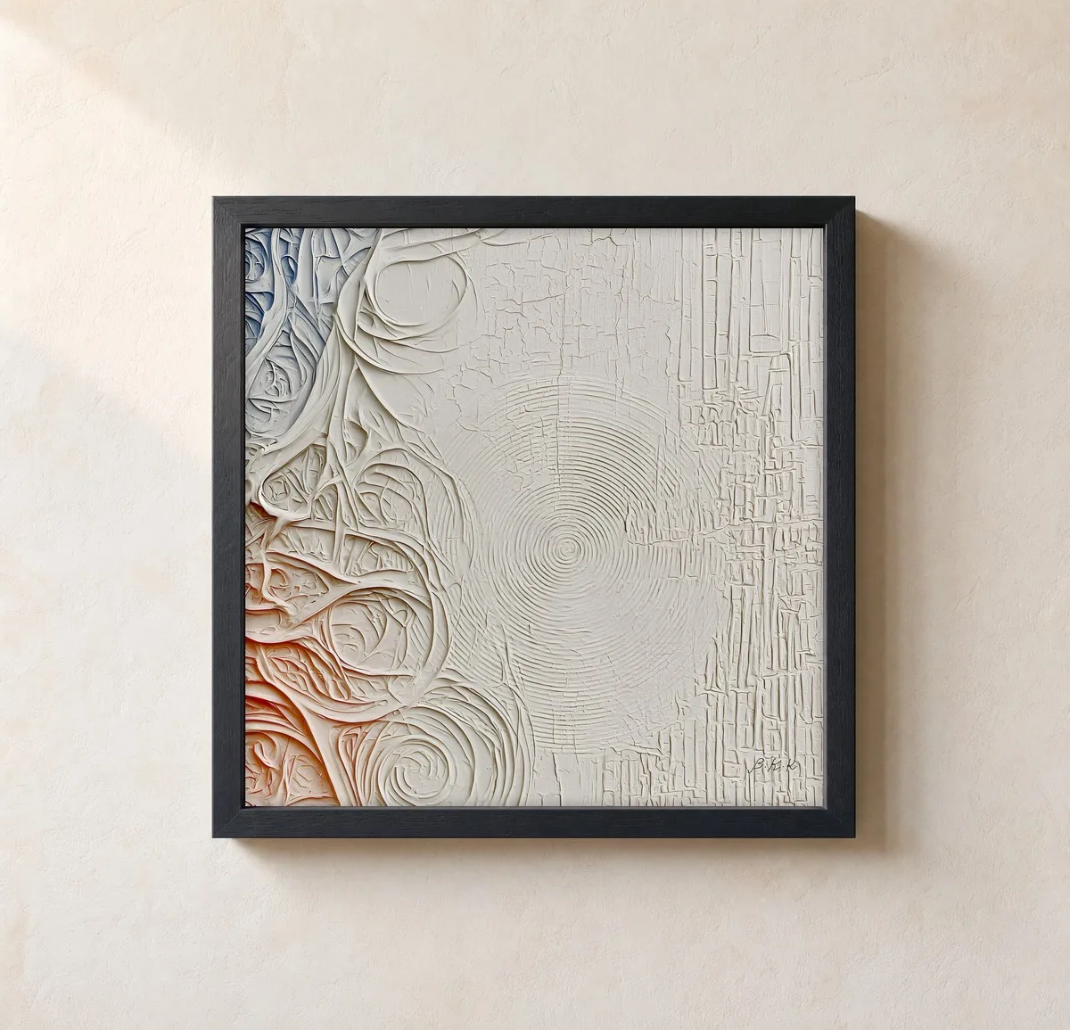 Ripple in White Plaster by Bassem, framed print on a wall