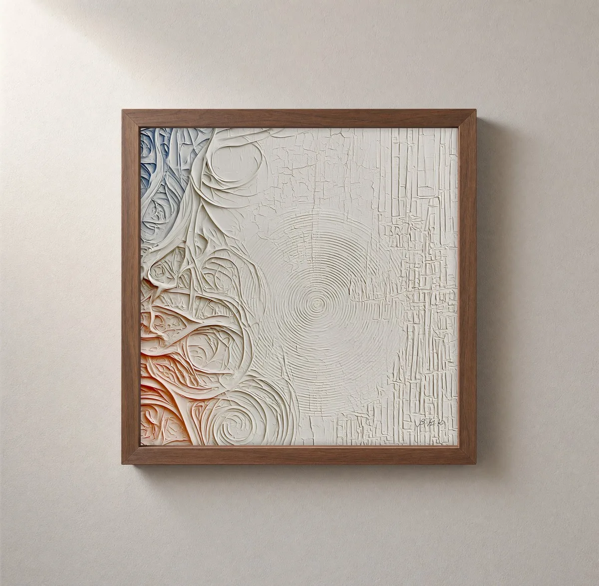 Ripple in White Plaster by Bassem, framed print on a wall