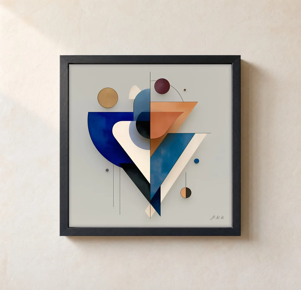 Suspended Triangles by Bassem, framed print on a wall