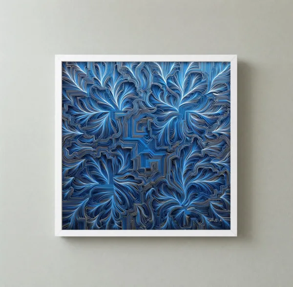 ba-0307-blue-frost-maze-framed-3-thin-closeup-white-v4 Blue Frost Maze by Bassem, framed print on a wall