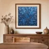 Blue Frost Maze by Bassem, art print shown framed on a wall