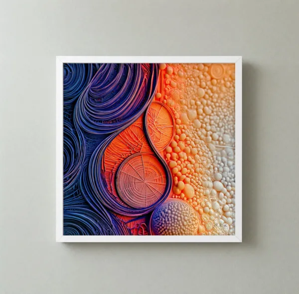 Orange Pod and Pearls by Bassem, framed print on a wall