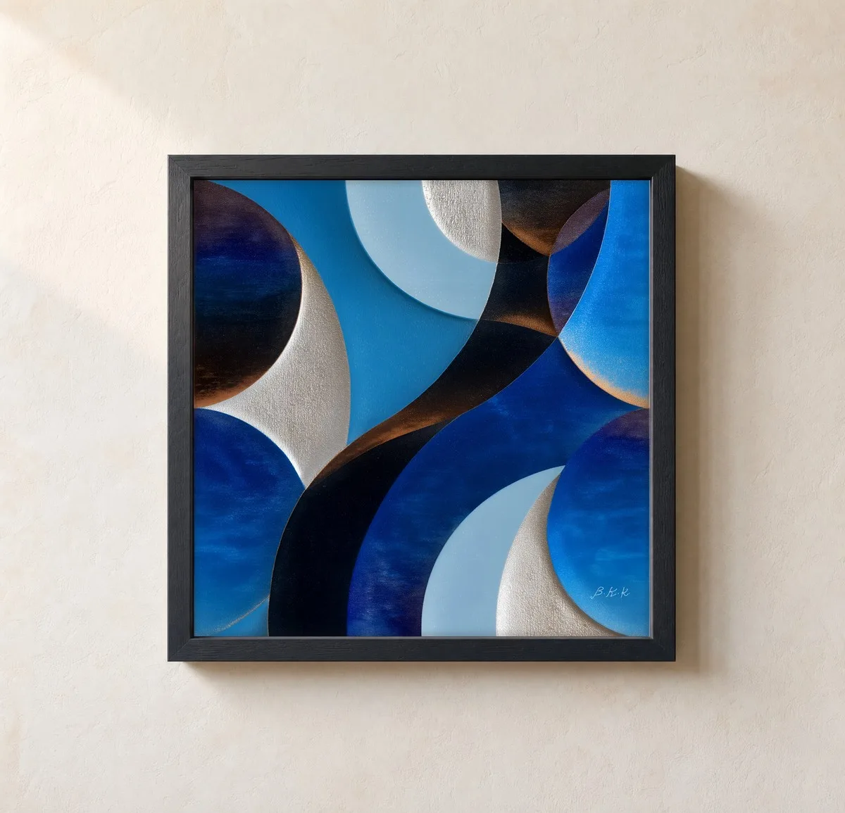 ba-0312-silver-crescents-at-night-framed-1-thin-closeup-black-v4 Silver Crescents at Night by Bassem, framed print on a wall