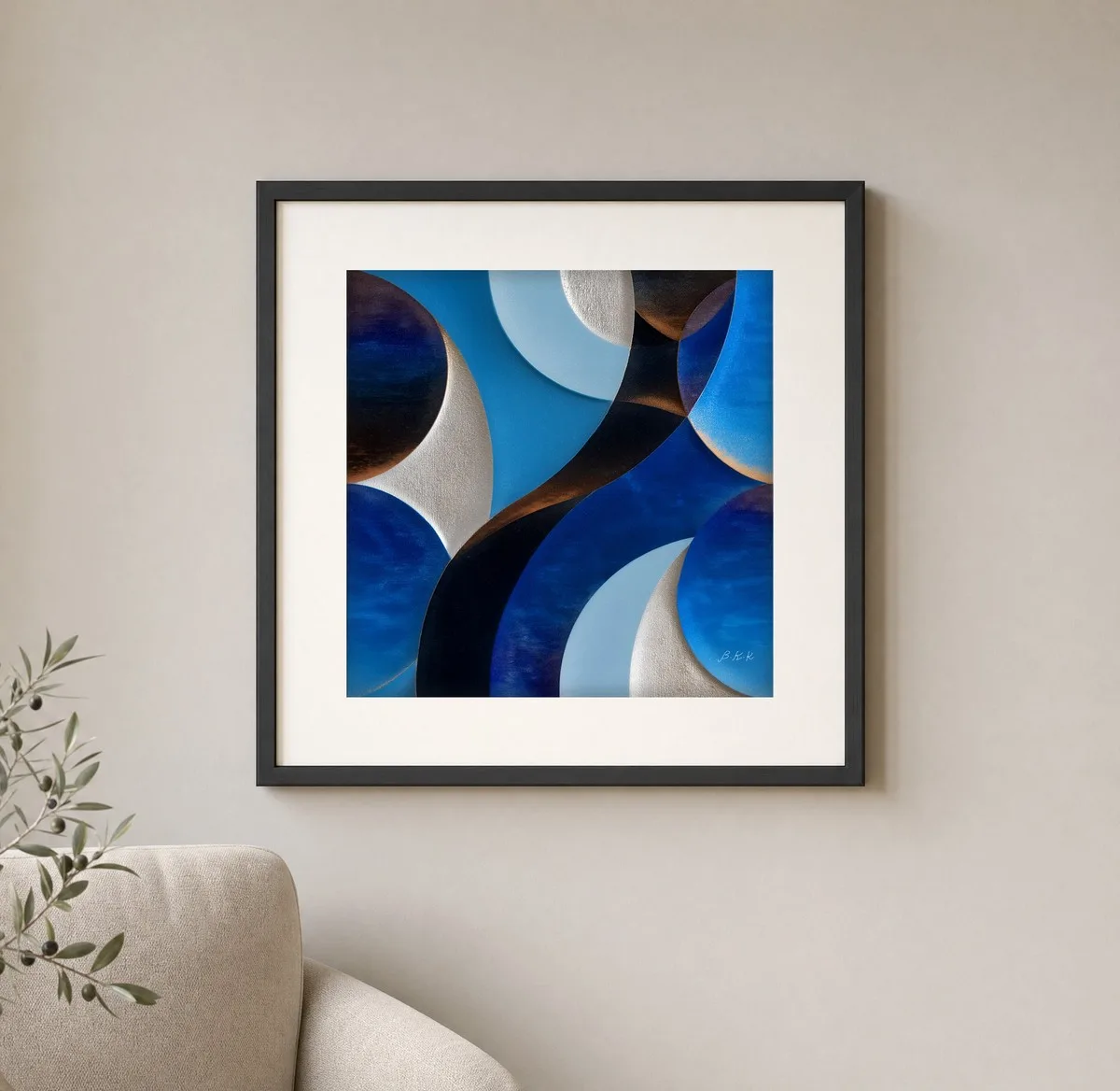 Silver Crescents at Night by Bassem, art print shown framed on a wall