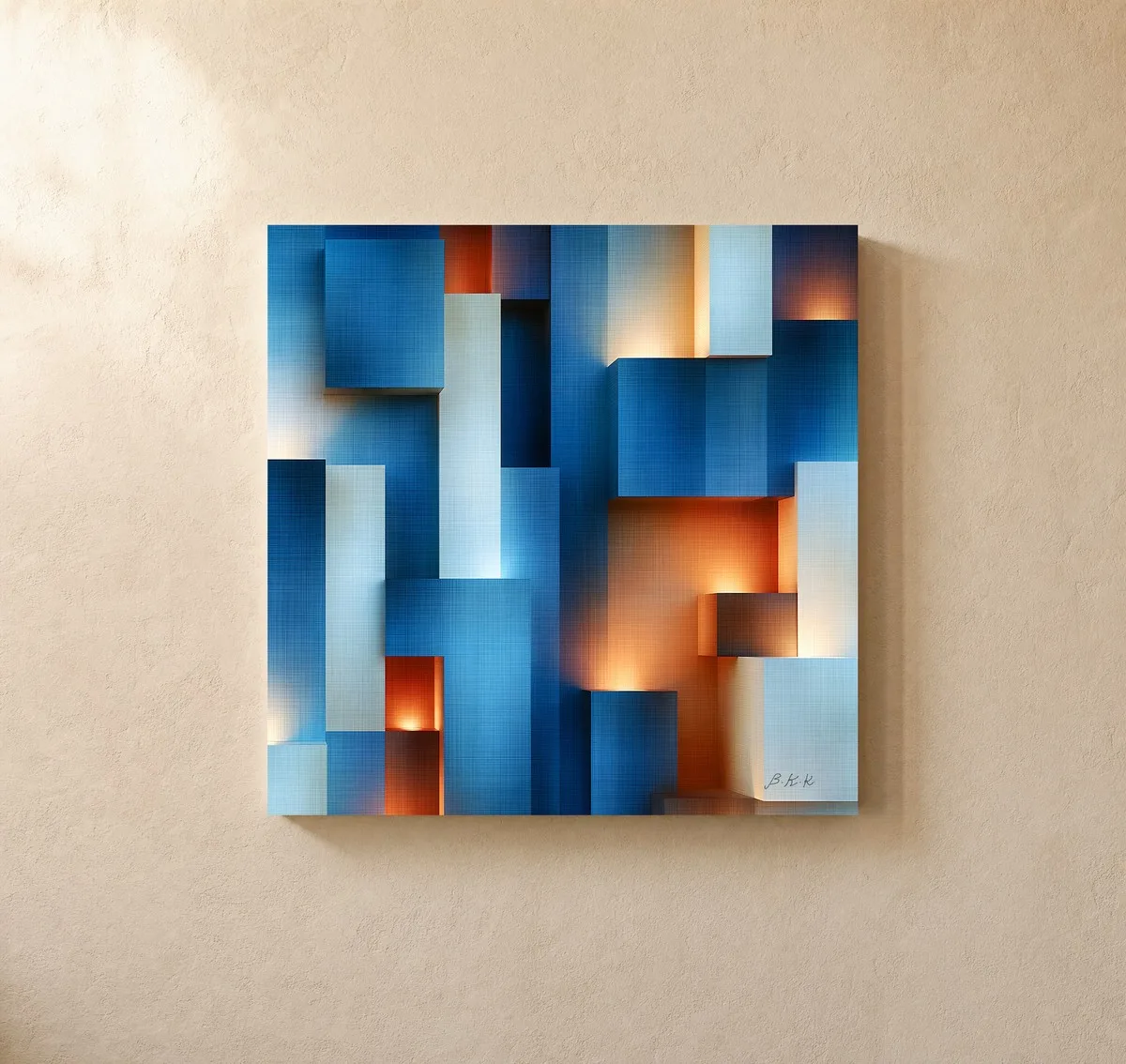 Glow Inside the Blocks by Bassem, canvas on a wall