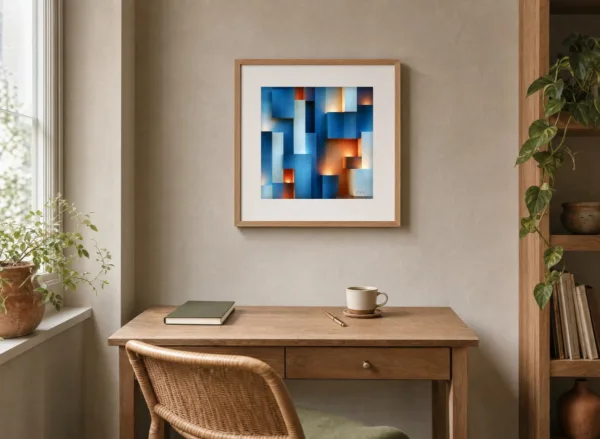 Glow Inside the Blocks by Bassem, art print shown framed on a wall