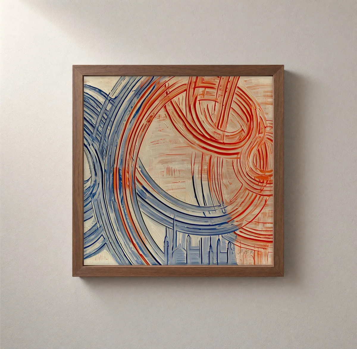 Rings Above the Spires by Bassem, framed print on a wall