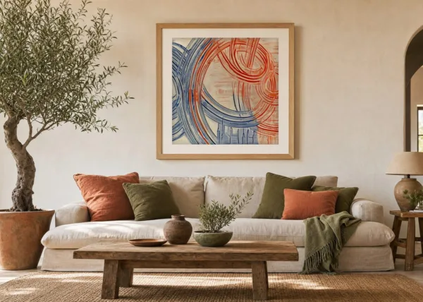Rings Above the Spires by Bassem, art print shown framed on a wall