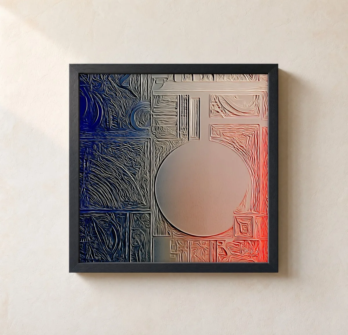 Disc in Etched Relief by Bassem, framed print on a wall
