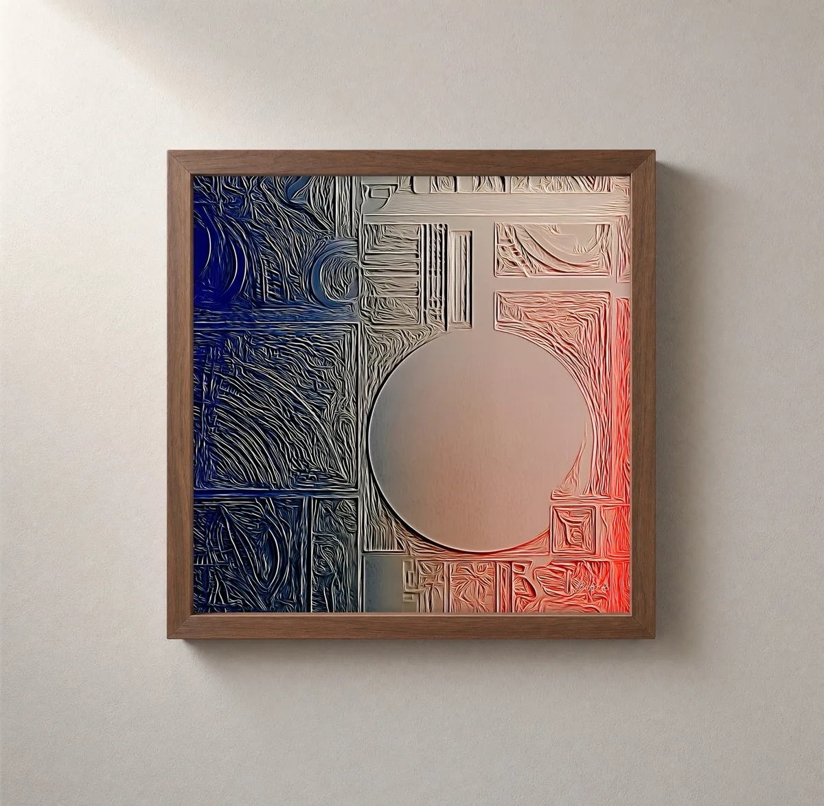 Disc in Etched Relief by Bassem, framed print on a wall