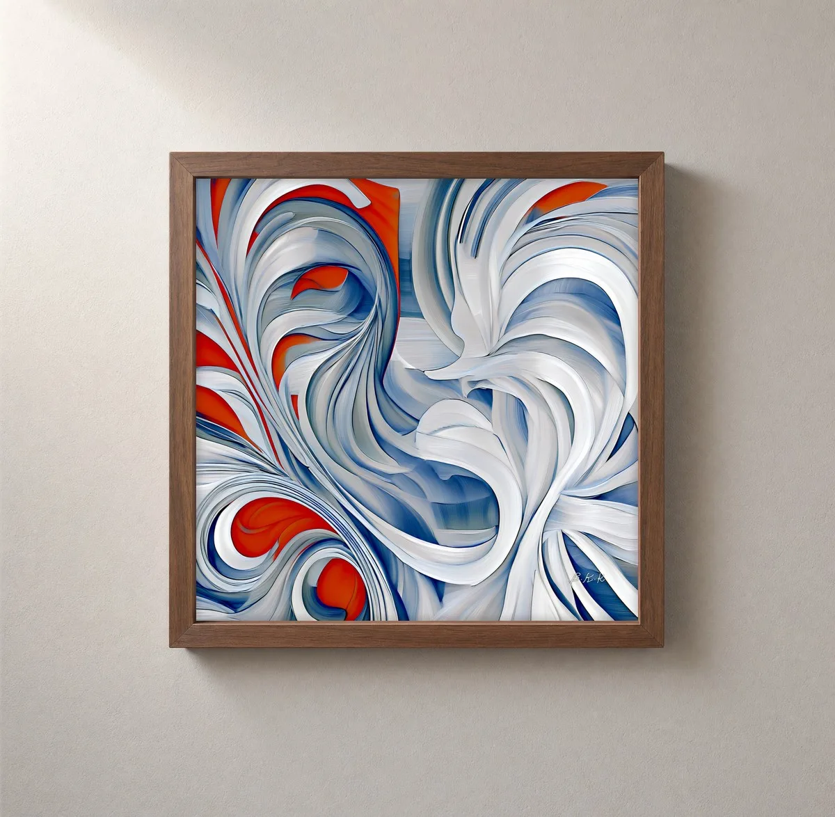 Windblown White Ribbons by Bassem, framed print on a wall