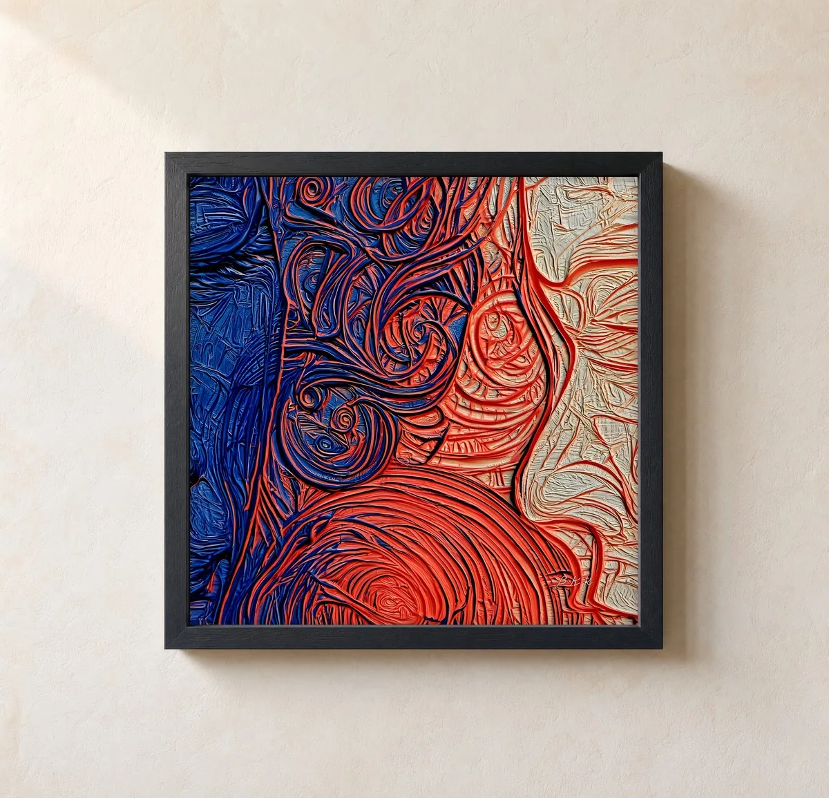 Coral Coils Rising by Bassem, framed print on a wall