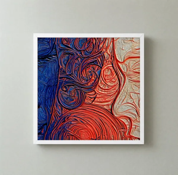 Coral Coils Rising by Bassem, framed print on a wall