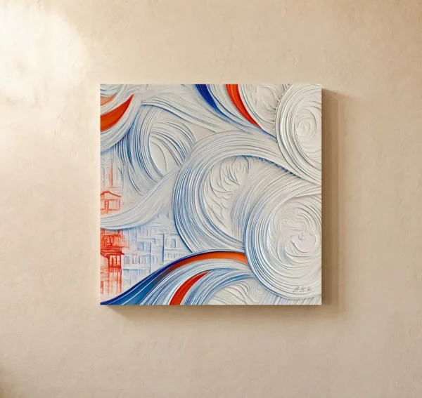 Houses Behind White Waves by Bassem, canvas on a wall