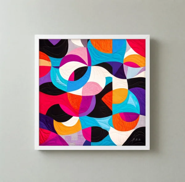 ba-0324-the-patchwork-whirl-framed-3-thin-closeup-white-v4 The Patchwork Whirl by Bassem, framed print on a wall