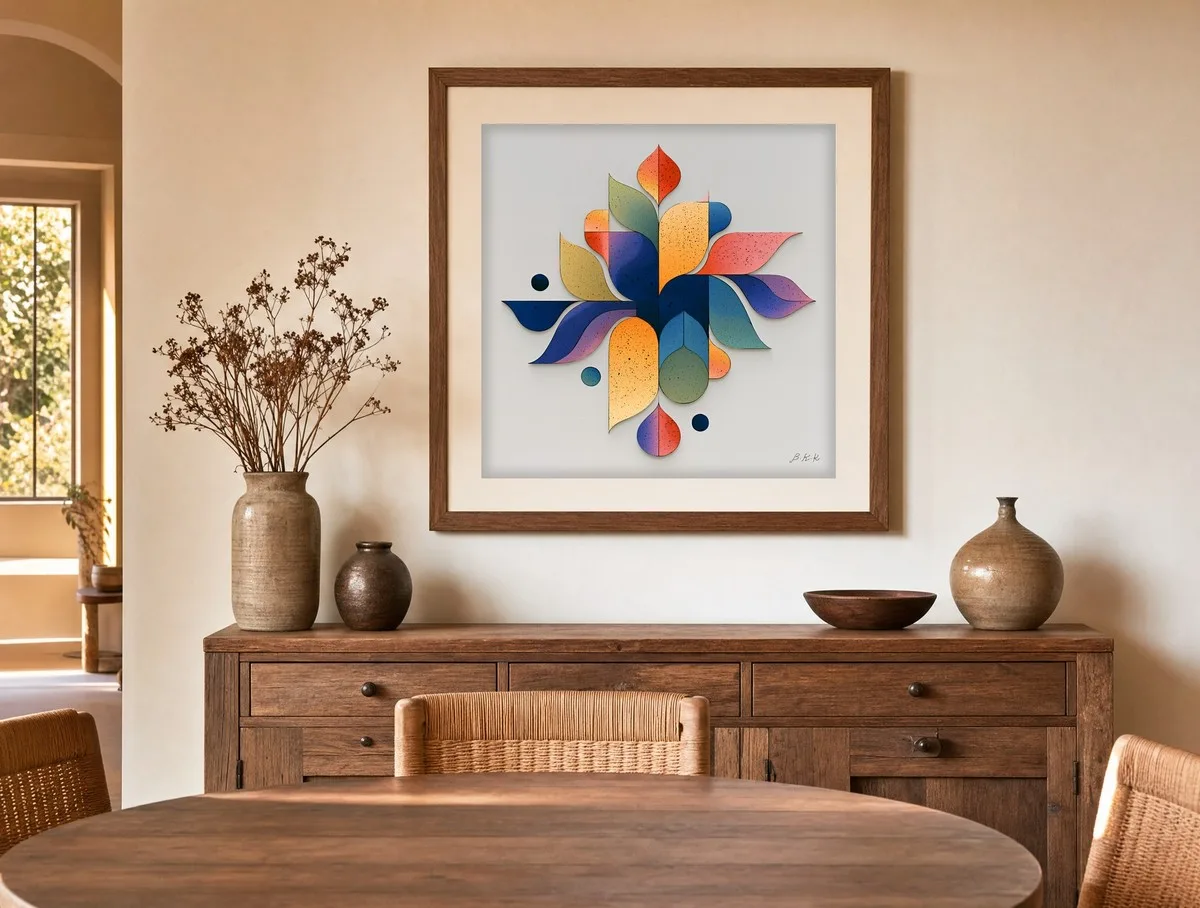 Petal Compass by Bassem, art print shown framed on a wall