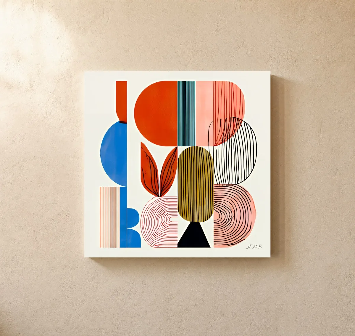 Striped Garden Shapes by Bassem, canvas on a wall