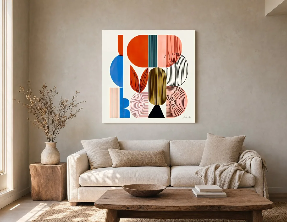 Striped Garden Shapes by Bassem, canvas on a wall