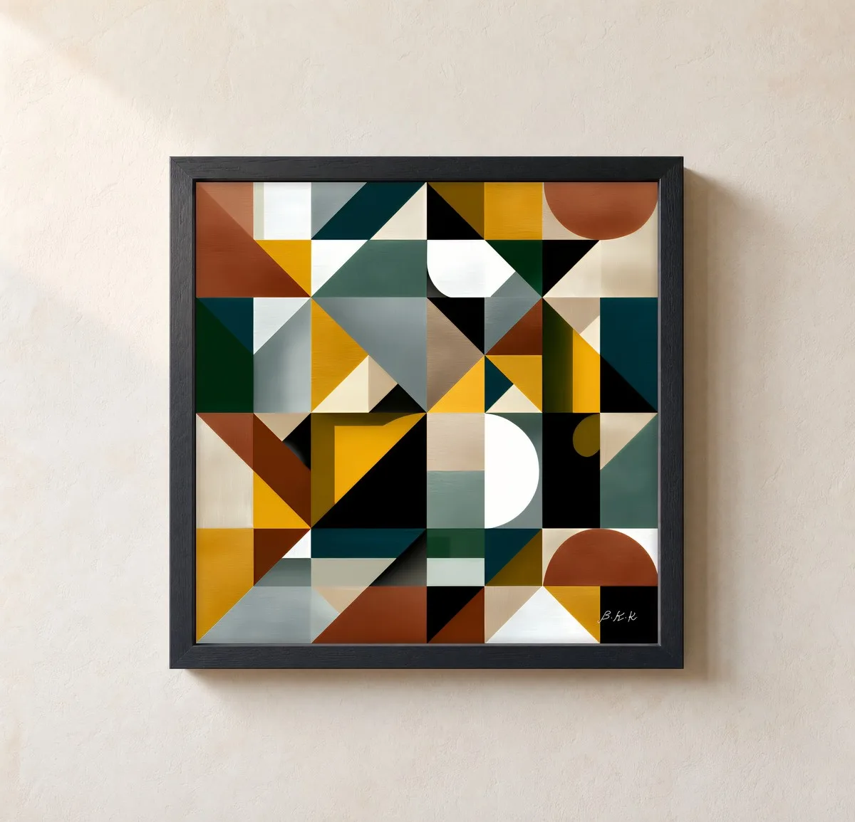 Harvest Triangles by Bassem, framed print on a wall