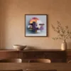 ba-0330-stacked-sunrise-framed-4-thin-room-dining-walnut-v4 Stacked Sunrise by Bassem, framed print on a wall