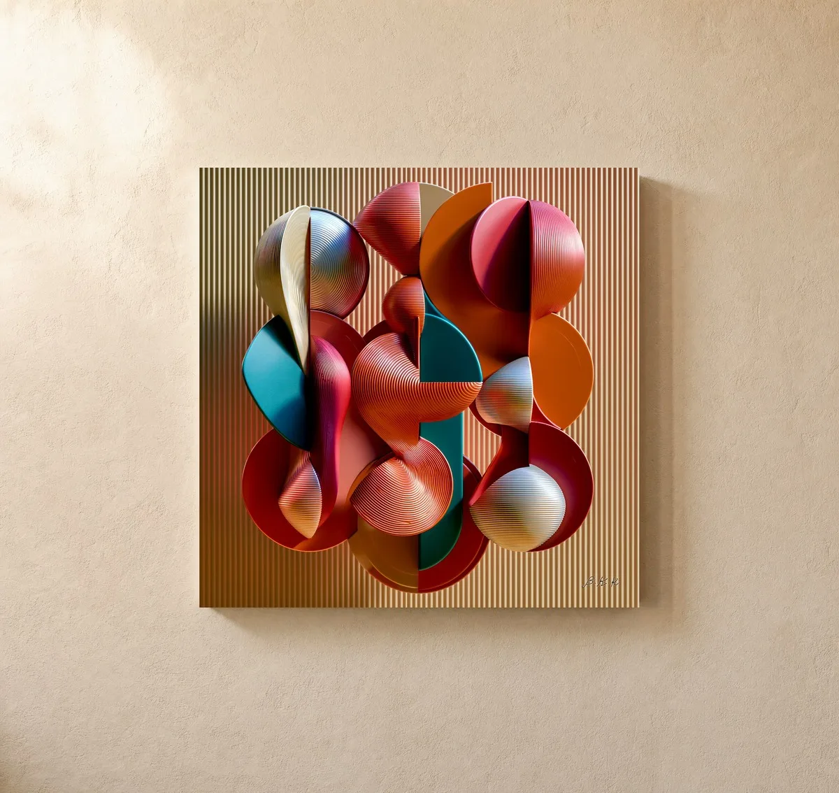 ba-0332-spun-coral-forms-canvas-1-canvas-closeup-limewash-v4 Spun Coral Forms by Bassem, canvas on a wall