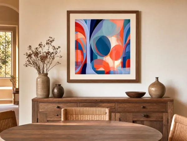 ba-0335-through-sheer-arches-print-3-room-dining-walnut-v4 Through Sheer Arches by Bassem, art print shown framed on a wall