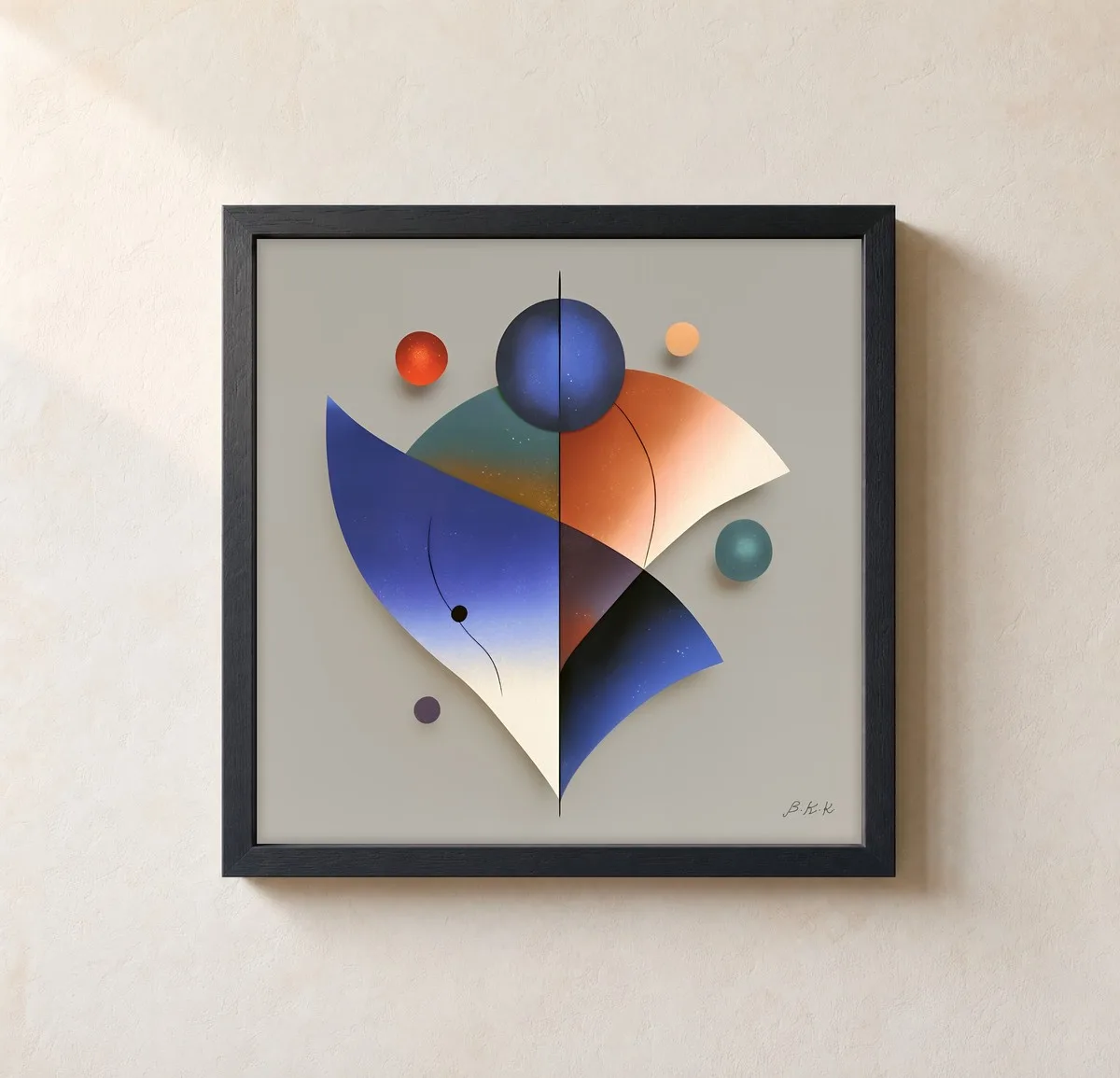 Sails and Small Planets by Bassem, framed print on a wall
