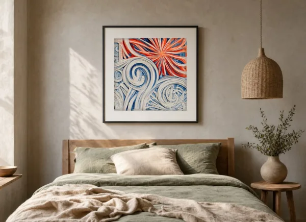 Starburst Over the Swirls by Bassem, art print shown framed on a wall