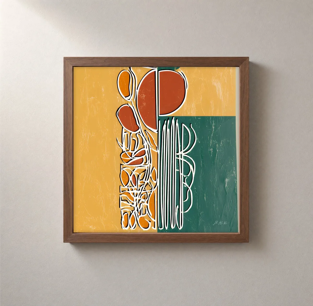 Garden in Loose Lines by Bassem, framed print on a wall