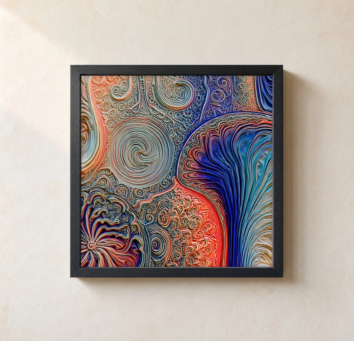Embossed Spiral Garden by Bassem, framed print on a wall