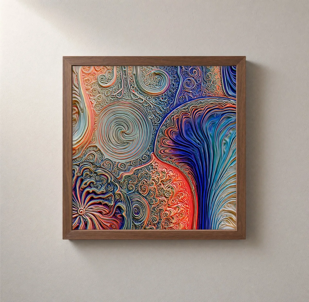 Embossed Spiral Garden by Bassem, framed print on a wall